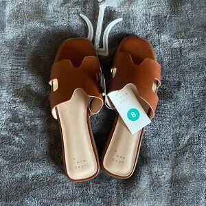 NWT A New Day NINA Cognac Brown Slides Sandals Size 8